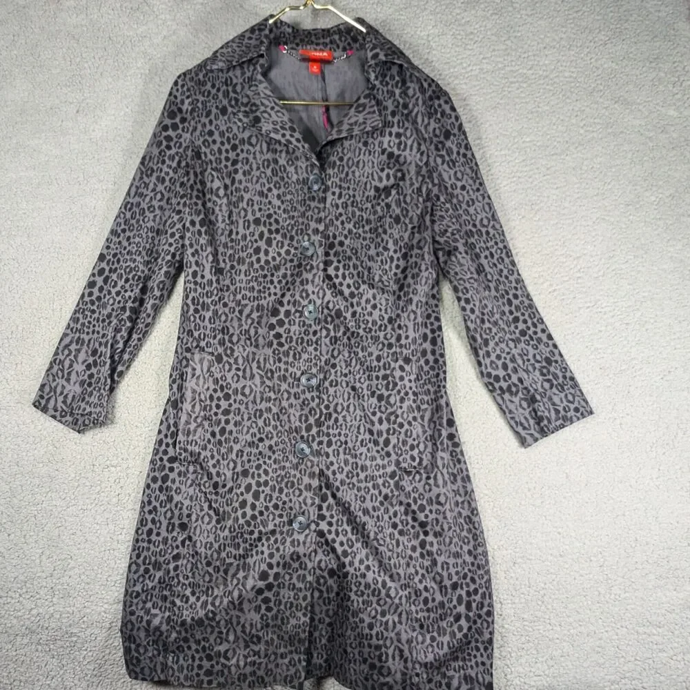 Kirna Zabete Jacket Womens Size Medium Black Grey Animal Print Trench